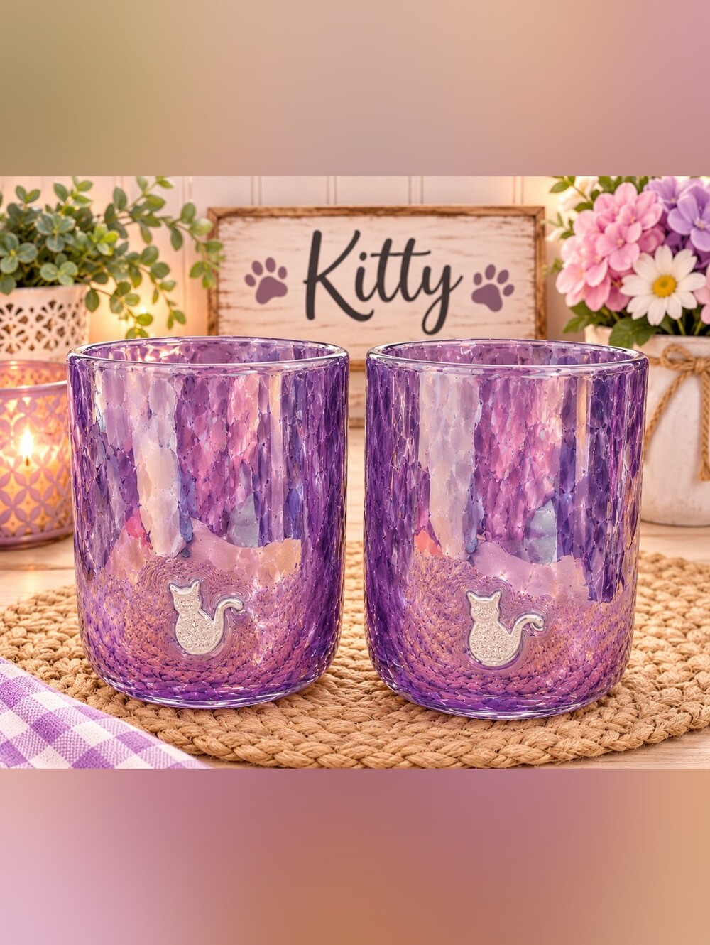 Anthropologie Purple Icon White Kitty Glasses